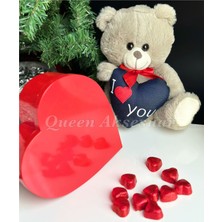 Queen Aksesuar Sevgililer Günü Lüks Peluş Oyuncak Ayıcık I Love You Kırmızı Kalp Kutu Çikolata Hediye Seti