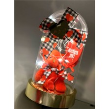 Queen Aksesuar Anneler Günü Özel Sevgililer Günü Işıklı Fanuslu Teraryum Seni Seviyorum Kalpli Kırmızı Ayıcık