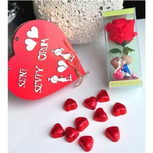 Queen Aksesuar Sevgililer Günü Lüks Ahşap Kalp Kutu Çikolata Kız Erkek Bebek Aşıklar Büyük Kırmızı Yapay Gül Set