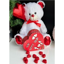 Queen Aksesuar Dev Parlak Kırmızı Kalp Peluş Oyuncak Ayıcık Kırmızı Ahşap Seni Seviyorum Kalp Kutu Hediye Seti