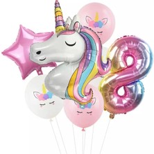 Queen Aksesuar 7 Parça Dev Unicorn 8 Yaş Harf Yıldızlı Folyo Balon Seti Doğumgünü Yaşgünü