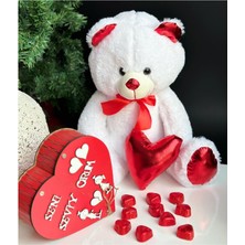 Queen Aksesuar Sevgililer Günü Özel Lüks Peluş Oyuncak Ayıcık Seni Seviyorum Ahşap Kalp Kutu Çikolata Hediye Seti