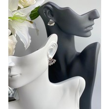 Zara Model Mini Kalp Yelpaze Sarkıt Küpe Gümüş Gri