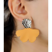 Yeni Trend Moda Altın Renk Hardal Sarı Yelpaze Yaprak Çiçek Sarkıt Küpe