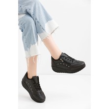 Devida Kadın Siyah Spor Ayakkabı 6 Cm Yüksek Rahat Taban Sneaker X300