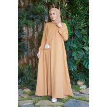 Neways 6482-BERLIN  A Pileli Elbise Camel