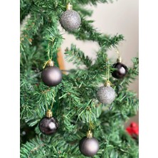 Queen Aksesuar Yeni Yıl Yılbaşı Koyu Füme Gri Siyah 6 Lı Çam Ağacı Dekorasyon Süs Top Seti Simli Aynalı