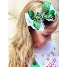 Queen Aksesuar Yeni Yıl Yılbaşı Lüks Zümrüt Yeşil Kristal Taşlı Broşlu Beyaz Kadife Geyikli Taç Kadın Çocuk Tacı