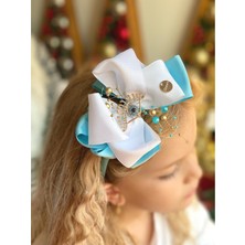 Queen Aksesuar Özel Tasarım Lüks Kutulu Göz Nazar Boncuk Kristal Taşlı Saten Mavi Beyaz Taç Yetişkin Çocuk Tacı