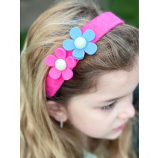 Queen Aksesuar Trend Moda Yeni Büyük Rengarenk Iri Papatya Çiçekli Kadın Çocuk Tacı Fuşya Koyu Pembe