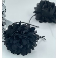 Queen Aksesuar Yeni Yaz Siyah Saten Parlak Organze  Katmerli Kasımpatı Taç Gül Çiçekli Kadın Çocuk Tacı