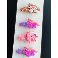 Queen Aksesuar 4lü Çıt Çıt Unicorn Parlak Pullu Çocuk Toka Seti No3
