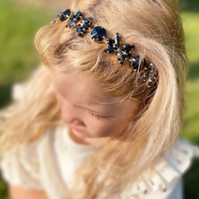 Queen Aksesuar Kristal Taşlı Kelebek Çiçek Motifli Metal Lüks Taç Kına Nişan Özel Gün Tacı Siyah