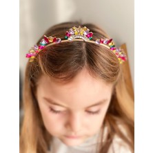 Queen Aksesuar Lüks Komple Kristal Parlak Renkli Taşlı Metal Gelin Nişan Kına Taç Kadın Çocuk Tacı