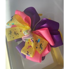Queen Aksesuar Sarı Taçlı Mor Neon Pembe Sarı Parlak Simli Unicorn Kurdele Fiyonk Toka Unicorn Süslü Figür Anne Kız Çocuk Bebek