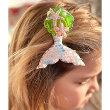 Queen Aksesuar Trend Dev Büyük Parlak Sedefli Pullu Simli Deniz Kızı Kuyruğu Kabuğu Yıldız Metal Pensli Yan Toka