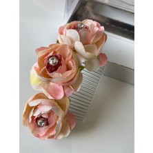 Queen Aksesuar Pudra Pembe  Şeffaf Taraklı Yapay Çiçekli Taşlı Anne Kız Bebek Tarak Toka