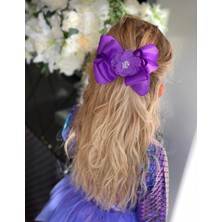 Queen Aksesuar Menekşe Mor Kristal Çiçekli Lüks Tasarım Çocuk Yetişkin Metal Klipsli Toka