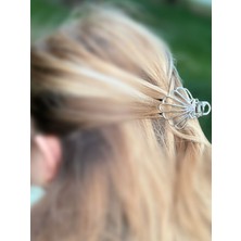 Queen Aksesuar Trend Moda Deniz Kabuğu Istiridye Metal Yelpaze Kadın Çocuk Tokası Mandal Klips Toka Gümüş Gri