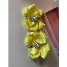 Queen Aksesuar Sarı 2' Li Kristal Taş Prenses Broşlu Anne Kız Çocuk Bebek Hediye Pensli Toka