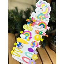 Queen Aksesuar Yeni Moda Trend Mini Bebek Çocuk Pensli Toka Seti 14 Adet Lolipop Çiçek Gökkuşağı