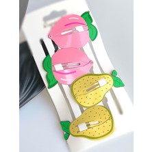 Queen Aksesuar 4lü Büyük Tropikal Pembe Şeftali Sarı Armut Metal Çıtçıt Yan Toka Set Çocuk Bebek