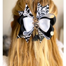 Queen Aksesuar Özel Tasarım Lüks No5 Siyah Beyaz Motifli Broş Taşlı Klipsli Toka