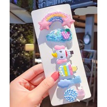 Queen Aksesuar Simli Pullu Gökkuşağı Şeker Fil Karışık Bebek Çocuk Toka Seti