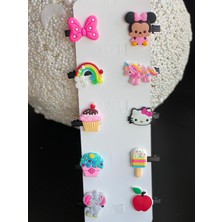 Queen Aksesuar 10 Lu Mini Figürlü Minnie Cupcake Unicorn Fiyonk Gökkuşağı Bebek Çocuk Toka Seti No4