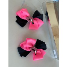 Queen Aksesuar Neon Pembe Siyah 2' Li Metal  Dudak Broşlu Kız Çocuk Kız Bebek Pensli Toka