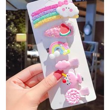 Queen Aksesuar Simli Pullu Gökkuşağı Şeker Meyve Renkli Çocuk Bebek Toka Seti