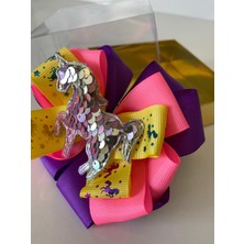 Queen Aksesuar Parlak Pullu Unicorn Pembe Mor Sarı Fiyonk Toka Anne Çocuk Hediye