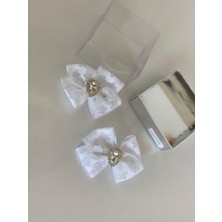 Queen Aksesuar Beyaz 2' Li Kristal Taşlı Yıldız Desenli Kız Çocuk Kız Bebek Pensli Toka