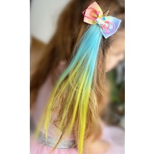 Queen Aksesuar Rengarenk Renkli  Unicorn Gökkuşağı Fiyonk Pensli Çocuk Takma Saç Postiş Toka