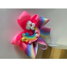Queen Aksesuar Neon Pembe Gökkuşağı Figürlü Kız Çocuk Bebek  Doğum Günü Hediye  Pensli Toka