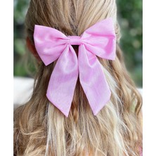 Queen Aksesuar Moda Trend Organze Parlak Kuyruk Fiyonklu Metal Klipsli Toka Pembe