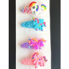 Queen Aksesuar 4lü Çıt Çıt Unicorn Parlak Pullu Çocuk Toka Seti No2