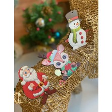 Queen Aksesuar Yeni Yıl Yılbaşı Özel Ahşap Çam Ağacı Süsü Noel Baba Geyik Kardan Adam 3lü Set