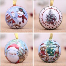 Queen Aksesuar Yeni Yıl Yılbaşı Metal Kutu Çam Ağacı Süsü Topu Sürpriz Hediye Kutusu Kardan Adam Desenli