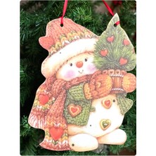 Queen Aksesuar Yeni Yıl Yılbaşı Ahşap Büyük Sevimli Kardan Adam Çam Ağacı Kapı Duvar Ağaç Dekorasyon Süsü