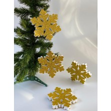 Queen Aksesuar Özel 4 Lü Simli Kar Tanesi Yeni Yıl Doğumgünü Kapı Duvar Süsü Gold Altın