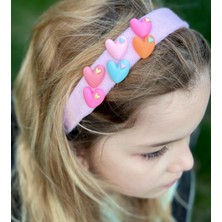 Queen Aksesuar Trend Moda Yeni Büyük Rengarenk Kalpler Kalpli Kadın Çocuk Tacı Açık Pembe