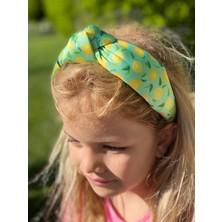 Queen Aksesuar Yeni Trend Süngerli Düğümlü Saten Taç Kadın Çocuk Tacı Limon Meyve Desenli Su Yeşili