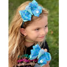 Queen Aksesuar Lüks Tasarım Şeker Ponpon Dondurmalı Fiyonk Taç Toka Seti Turkuaz Mavi