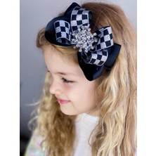 Queen Aksesuar Özel Tasarım Lüks Dama Kare Siyah Gümüş Taş Broşlu Taç Kadın Çocuk Tacı