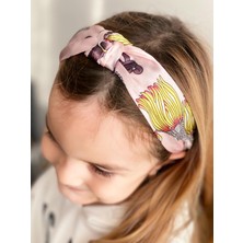 Queen Aksesuar Saten Düğümlü Geniş Eşarp Fular Zincir Desenli Taç Kadın Çocuk Tacı Pembe