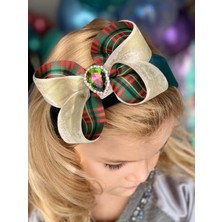 Queen Aksesuar Özel Kutusunda Hediye Ekose Lüks Kadife Fiyonk Taç Kristal Taşlı Zümrüt Yeşili