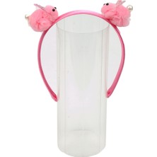 Queen Aksesuar Sevimli Pon Pon Tavşanlar Inci Taşlı Pembe Saten Taç Çocuk Tacı