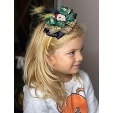 Queen Aksesuar Özel  Tüylü Altın Siyah Noel Baba Fiyonklu Saten Doğum Günü Hediyesi Tacı Çocuk Yetişkin Taç