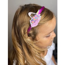 Queen Aksesuar 3D Pleksi Cam Pullu Taşlı 3 Boyut Büyük  Unicorn Çocuk Tacı Fuşya Pembe Saten Taç